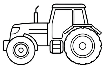 Outlined Tractor Illustration Simplified Vehicle with Large Tires and Rectangular Cab Design