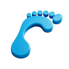 A bright blue, stylized foot shape, isolated on a transparent background, representing a step or a footprint, with a clean and modern design