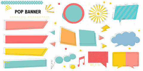 Collection of colorful abstract geometric shapes and banners with copy space for design