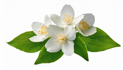 Fototapeta premium Flowers Of Jasmine With Vibrant Leaves Isolated On Transparent Background