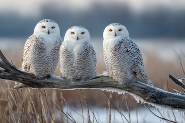 Trio of Snowy Owls in Winter