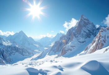 Obraz premium Brilliant Snow-Capped Peaks Glimmering in Golden Sunlight Radiating Tranquility and Natural Beauty