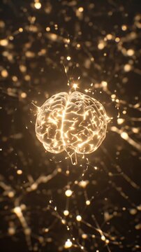 stock footage of a brain glowing with sparkles of dopamine, connected to floating
