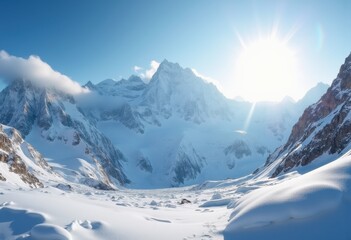 Obraz premium Glistening Snow-Capped Peaks Sunlit Majestic Mountain Panorama Scenic Winter Skyscape Adventure
