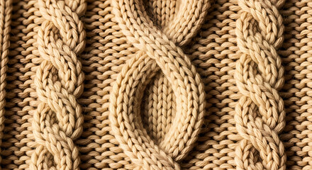 Cozy cable knit texture in warm beige, perfect for winter fashion and home decor inspiration