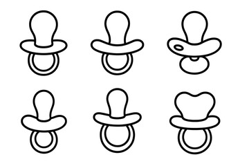 Variety of Baby Pacifier Outlines Collection, Minimalist Soother Icon Set, Flat Vector Cartoon Illustration, Baby Teether, Infant Comfort Accessory, Outline Shape, Transparent Background