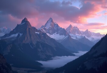 Obraz premium Majestic Mountain Peaks Twilight Skyscape Colors Overwhelming Horizon Reflections