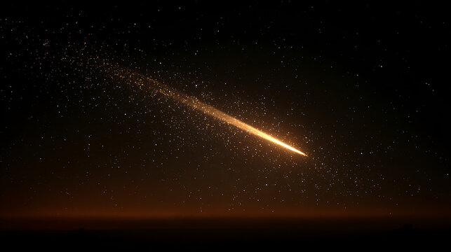 Dramatic shooting star streaking across the night sky with golden light - Powered by Adobe