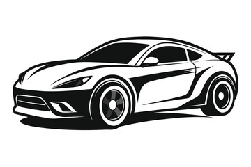 Black and White Stylized Vector Illustration of Sport Car with Rear Spoiler Design