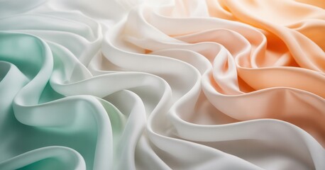 Silk Fabric in Gradient Colors: A close-up shot captures the flowing elegance of lustrous silk fabric, with vibrant hues blending in a seamless gradient across the surface.