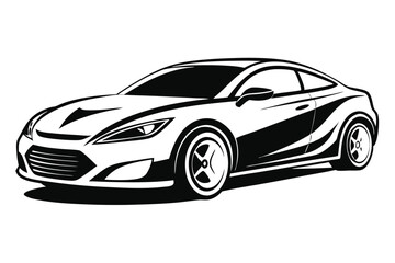 Obraz premium Black and White Vector Illustration of Sleek TwoDoor Sports Car in Perspective View