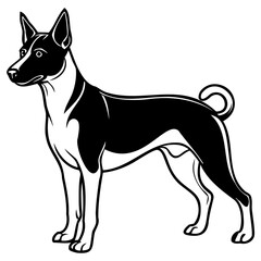 Black and white illustration of a muscular dog standing