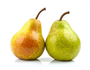 Two pears, side-by-side, against white background