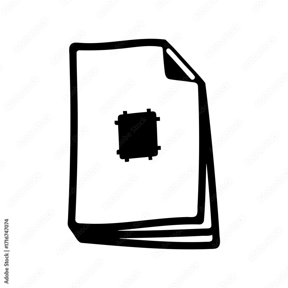 Poster stack of papers with embedded electronics component, depicting circuit design