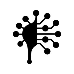 Abstract representation of brain neuron connections and neural network technology in black and white