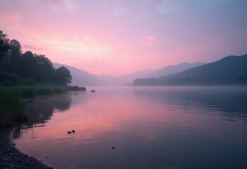 Serene Lakeside Twilight Reflections Calm