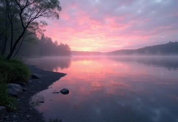 Serene Lakeside Twilight Reflections Calm
