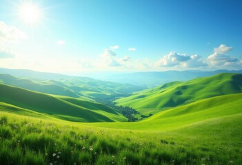 Fototapeta premium Lush Rolling Green Hills Vibrant Boundless Fields Nature Serenity Tranquility Flourishing Flora