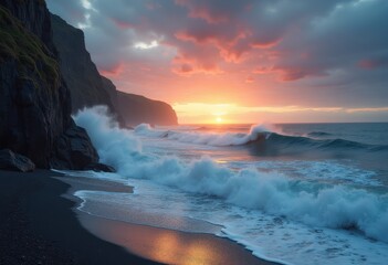 Naklejka premium Majestic Cliffs Ocean Waves Scenic Vista Dramatic Seascape Coastal Wilderness Landscape