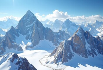 Obraz premium Stunning Snow-Capped Peaks Shimmering in Bright Sunlight Atmospheric Mountain Landscape