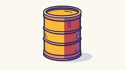 A vibrant illustration of an oil barrel, showcasing a cartoonish design with bold colors and lines.  Perfect for industrial, energy, or business related projects.