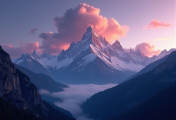 Obraz premium Majestic Mountain Peaks Twilight Skyscape Colors Overwhelming Horizon Reflections