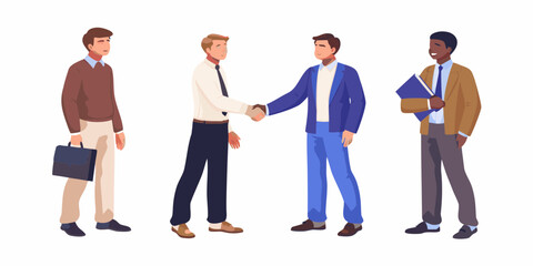 Obraz premium Diverse group of businessmen in suits and casual attire standing and shaking hands in a professional meeting
