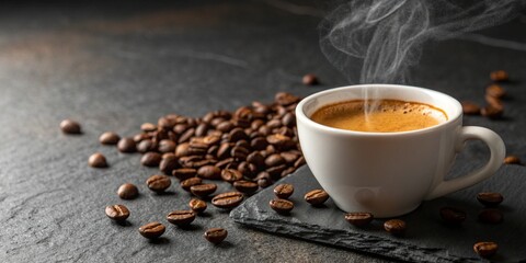 white ceramic cup of steaming espresso