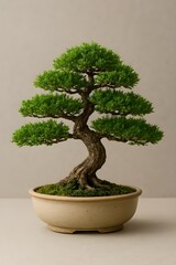 miniature bonsai tree in ceramic pot with moss