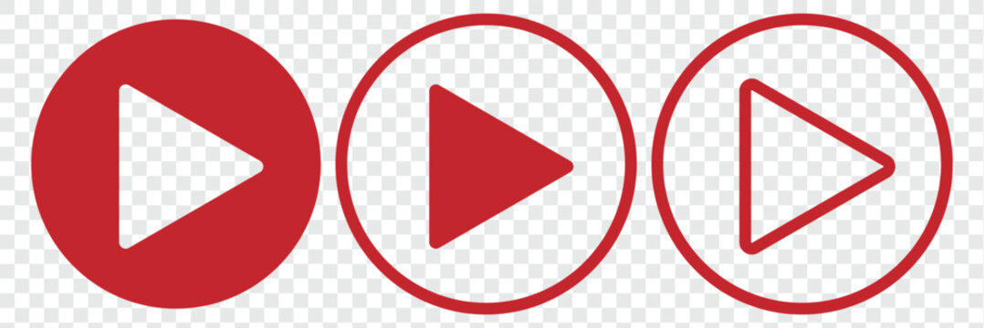 transparent vector image of video play button with rounded triangle icon. A simple black circle containing a white play button icon centered within the circular shape design. Play button icon set 