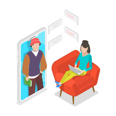 3D Isometric Flat  Illustration of Students Weekend Spare Time. Item 1