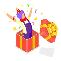 3D Isometric Flat  Set of Clowns. Item 1