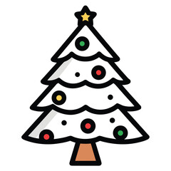 Stylized christmas tree with ornaments and star decoration isolated on white background.