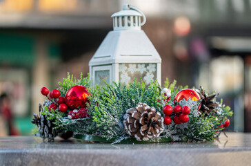 Christmas card background with decorative lantern