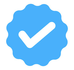 Transparent PNG of a blue tick check icon. A vector sign representing a verified badge for social media.