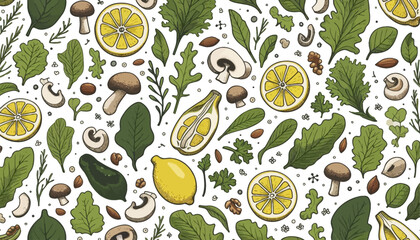 seamless pattern with vegetable artwork background in vector