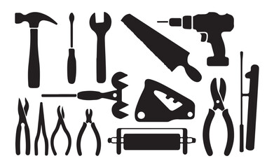 Hand Tools and Repair Equipment Vector Set for Workshop and Construction
