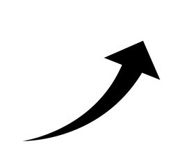 Black arrow symbol set against a transparent backdrop. A flat design arrow icon suitable for your website, design, logo, application, or user interface, featuring a curved arrow representation.