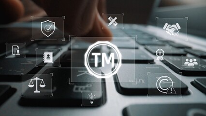 Trademark protection and legal compliance with TM icon, copyright law, patent check, intellectual...