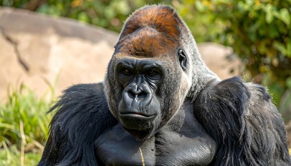 Powerful Western Lowland Gorilla Portrait, Zoo Setting