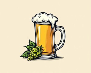  line drawing of beer glass with foam. Craft drink alcohol ale in simple line	