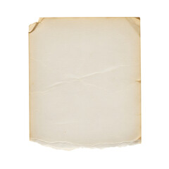 Obraz premium Vintage torn paper sheet with aged texture and rough edges, isolated on white or transparent background. Ideal for retro posters, certificates, invitations, and antique-inspired design projects