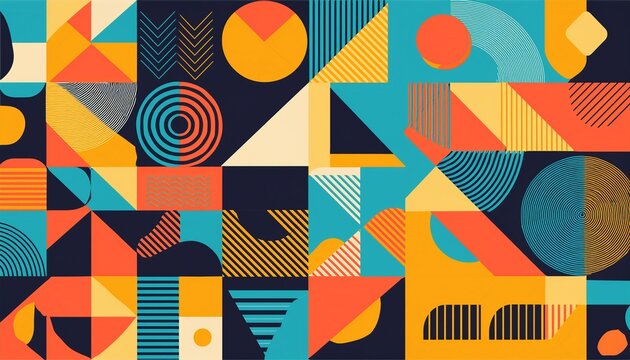 modern geometric abstract pattern design with simple geometrical shapes and basic colorful forms