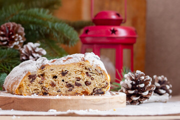 Christmas Stollen cheesecake with dried fruits and candied fruits