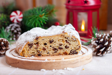 Christmas Stollen cheesecake with dried fruits and candied fruits