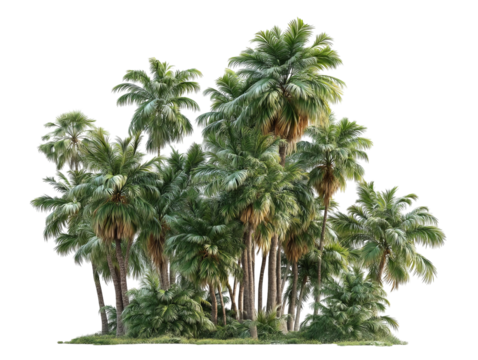 PNG of Lush tropical palm trees creating a vibrant green oasis in a serene setting.