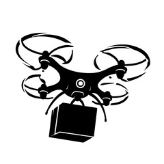 Delivery Drone Carrying Package Black and White Vector Illustration

 

 
