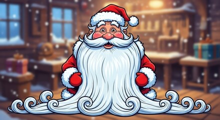 Jolly Santa Claus with a Long, Flowing White Beard in a Festive Winter Setting.