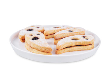 Linzer cookies in the form of ghosts for Halloween holidays on a white isolated background