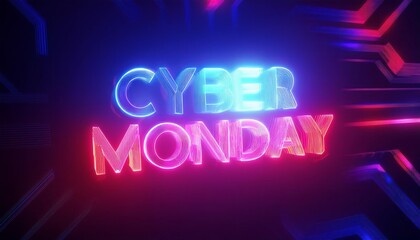 Cyber monday neon sign promoting online shopping deals